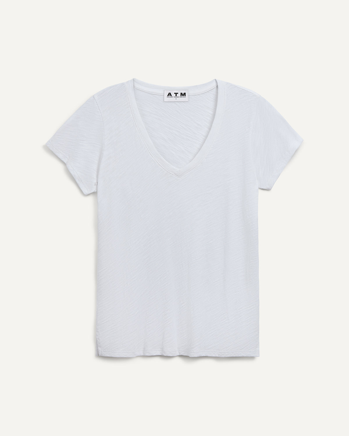 Slub Jersey Schoolboy V-Neck Tee - White