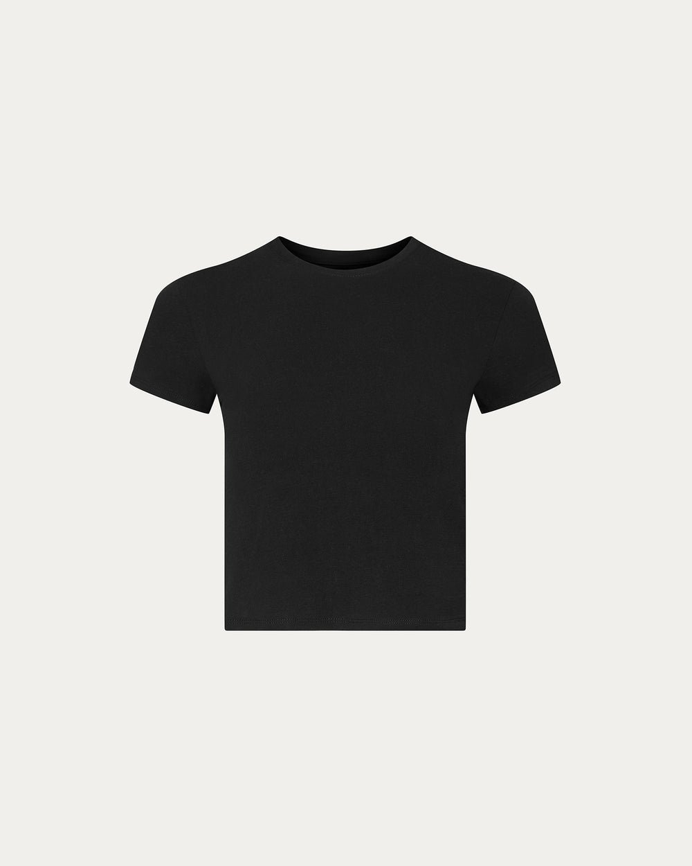 Stretch Cotton Cropped Baby Tee - Black