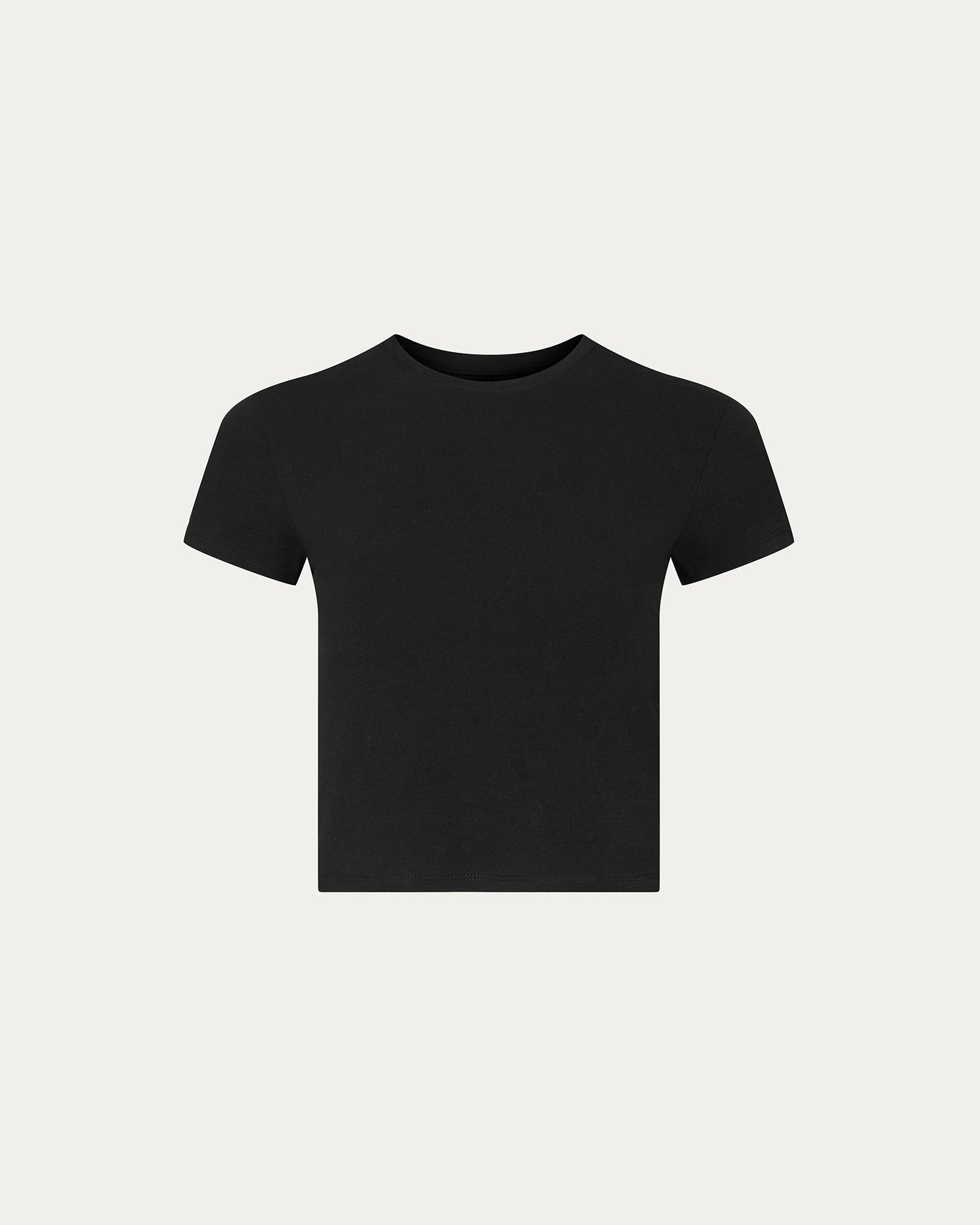 Stretch Cotton Cropped Baby Tee - Black