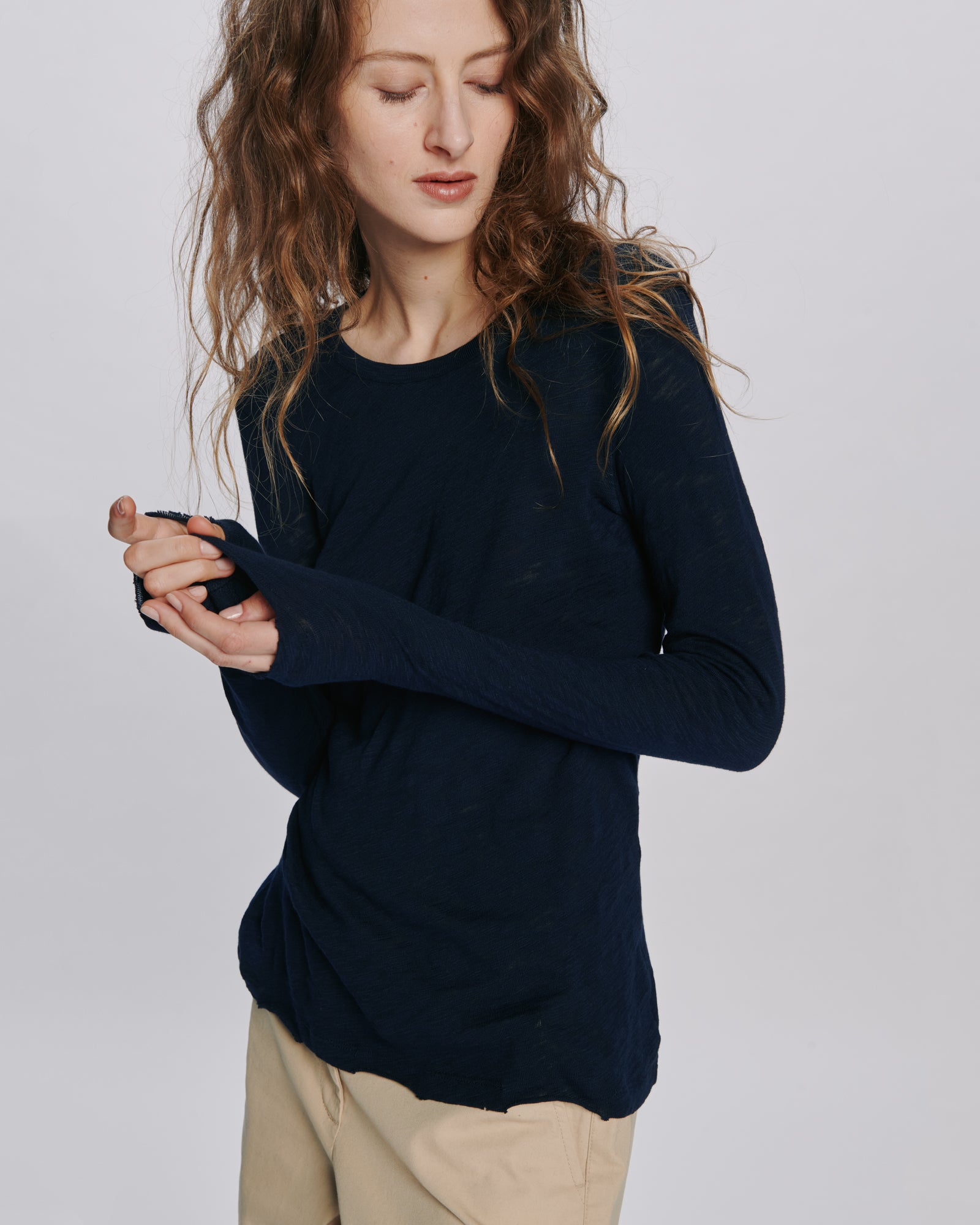 Slub Jersey Long Sleeve Destroyed Wash Tee Midnight