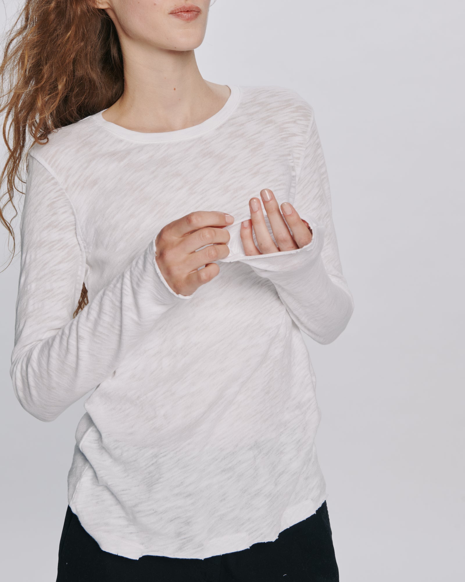 Slub Jersey Long Sleeve Destroyed Wash Tee - White