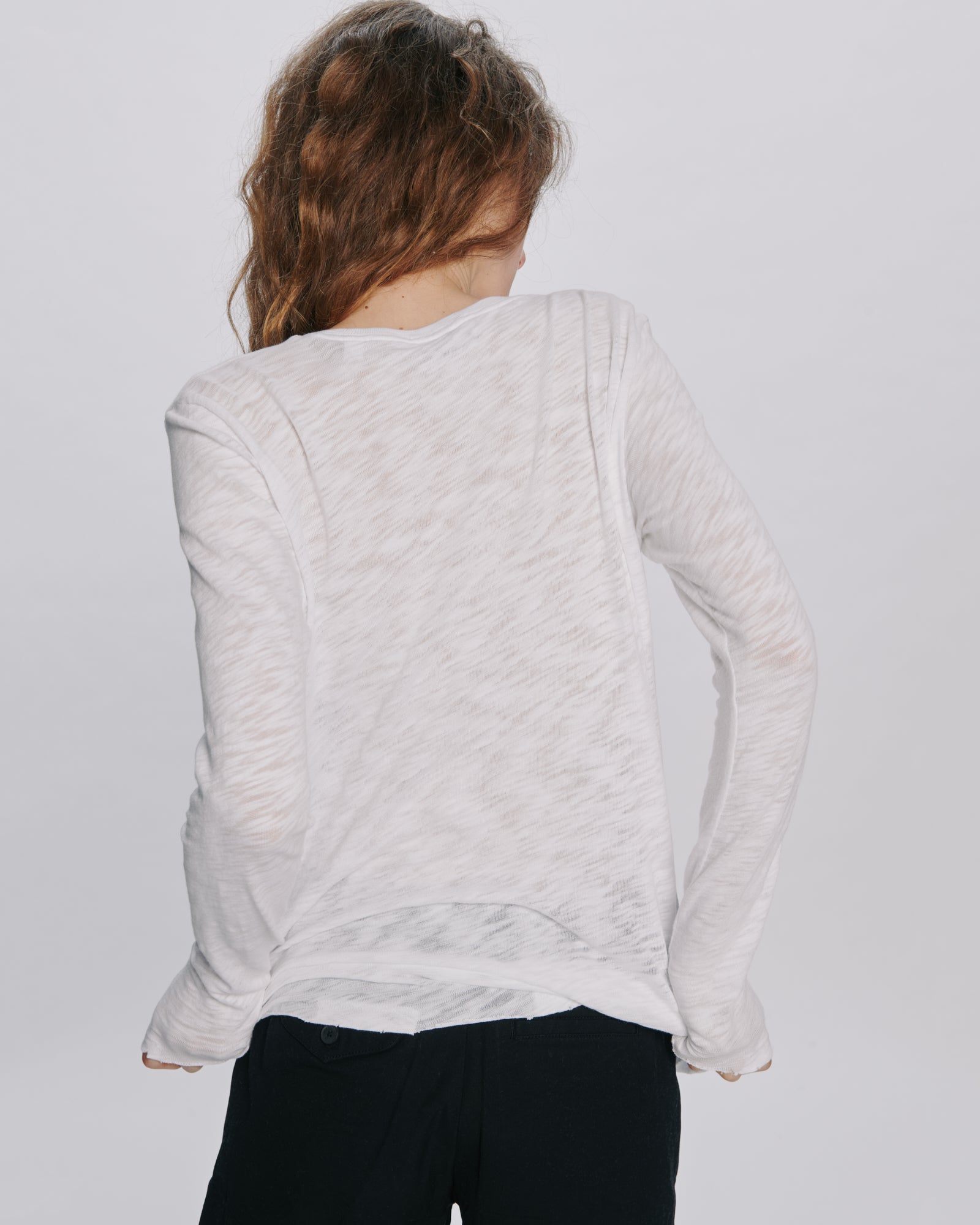 Slub Jersey Long Sleeve Destroyed Wash Tee - White