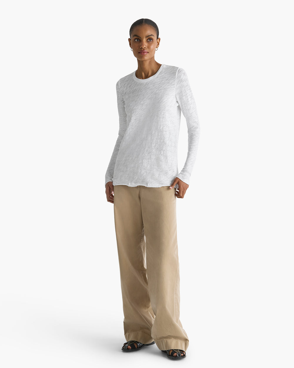 Slub Jersey Long Sleeve Destroyed Wash Tee - White