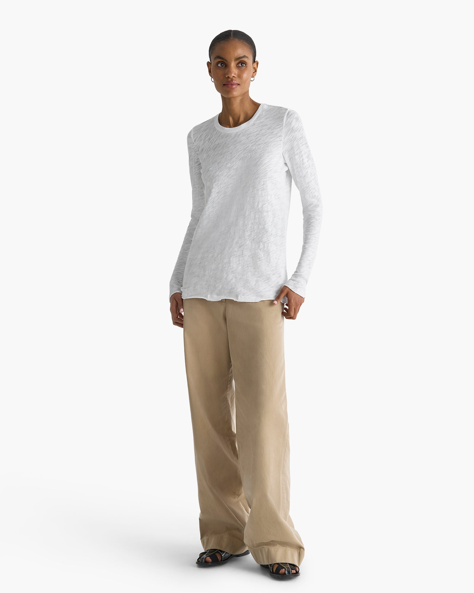 Slub Jersey Long Sleeve Destroyed Wash Tee - White