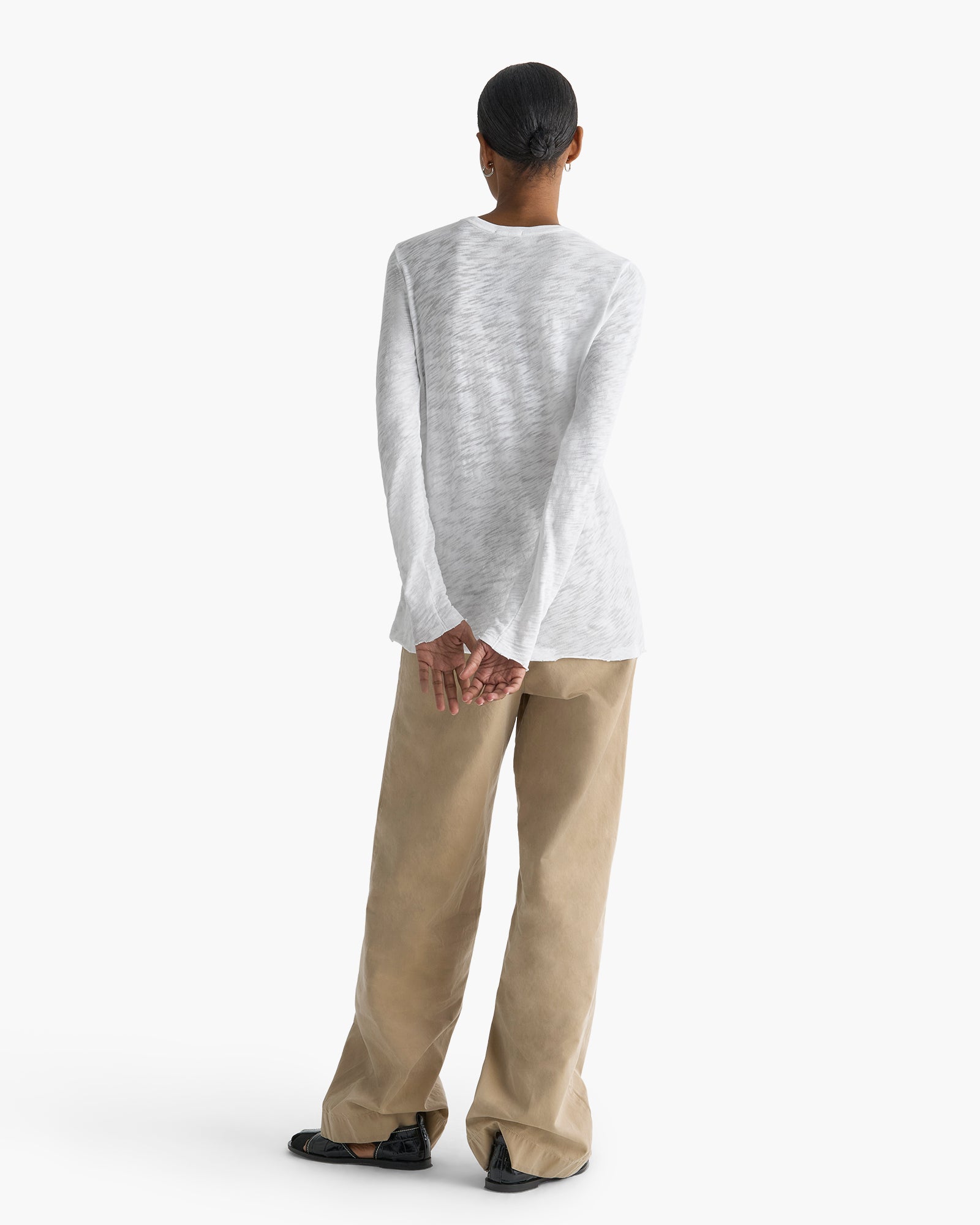 Slub Jersey Long Sleeve Destroyed Wash Tee - White