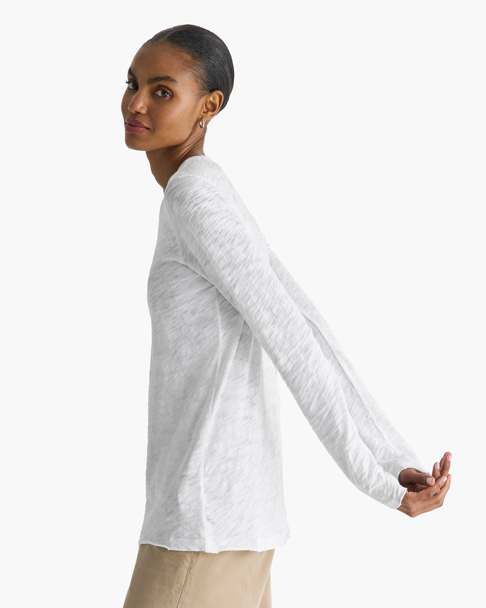 Slub Jersey Long Sleeve Destroyed Wash Tee - White