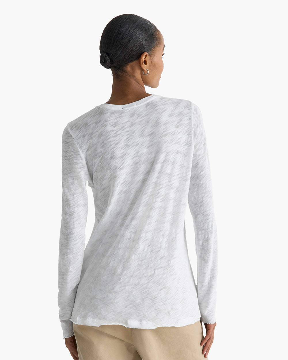 Slub Jersey Long Sleeve Destroyed Wash Tee - White