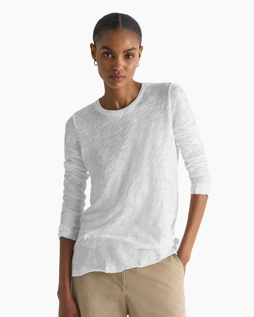 Slub Jersey Long Sleeve Destroyed Wash Tee - White