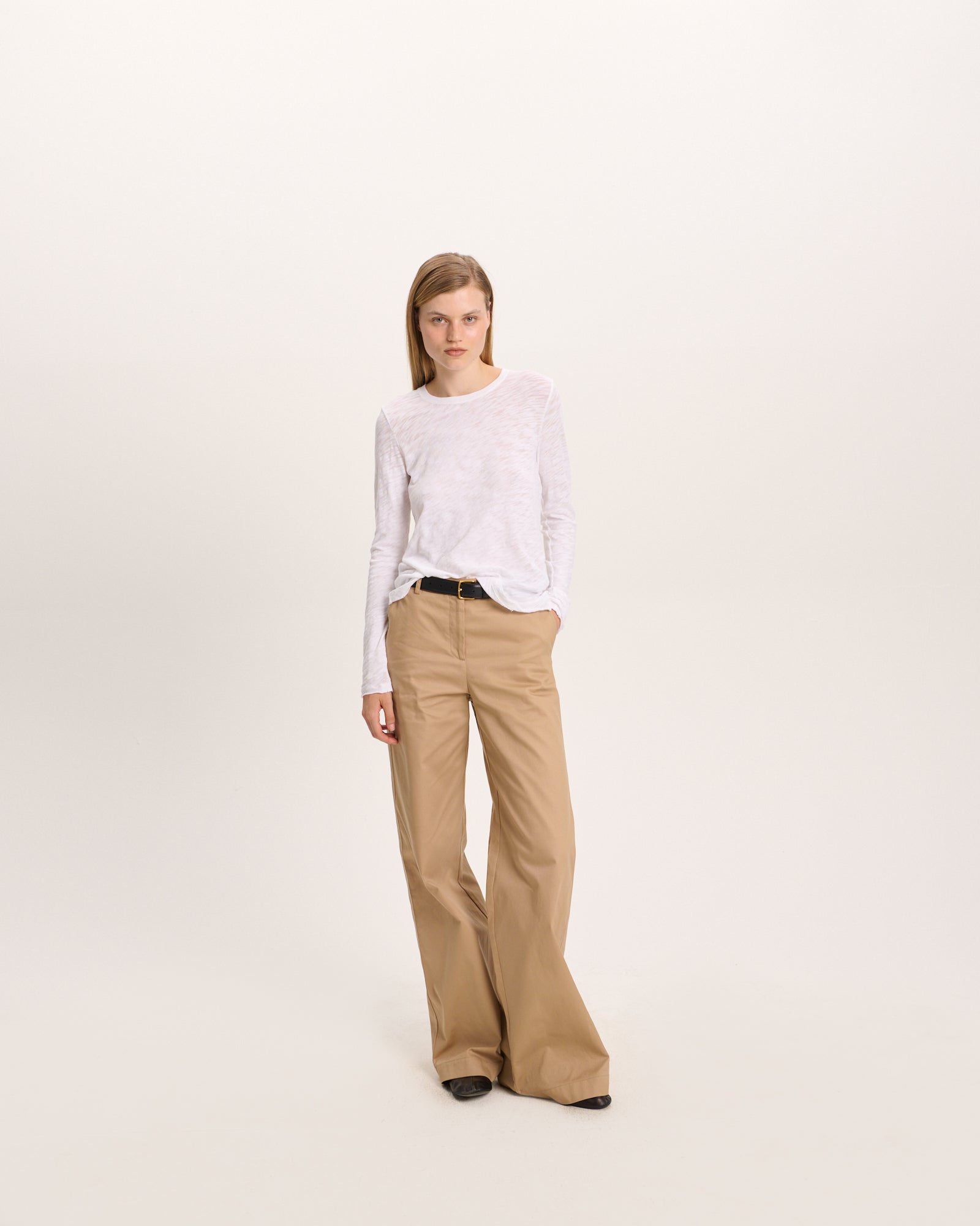 Slub Jersey Long Sleeve Destroyed Wash Tee - White