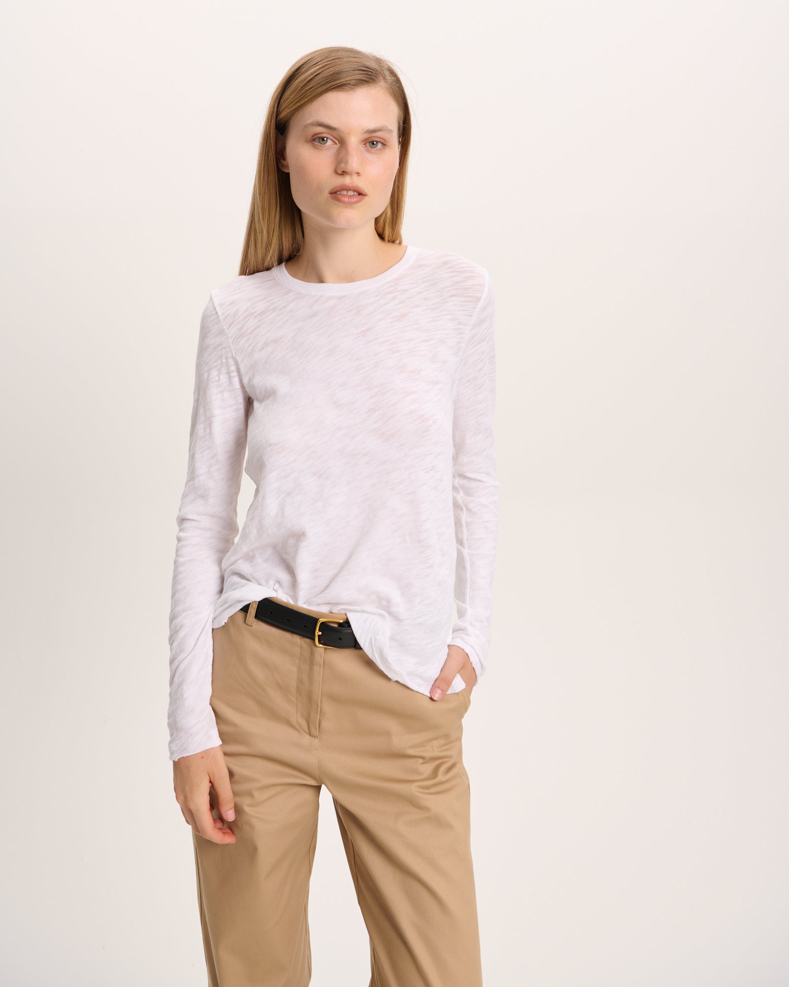 Slub Jersey Long Sleeve Destroyed Wash Tee - White