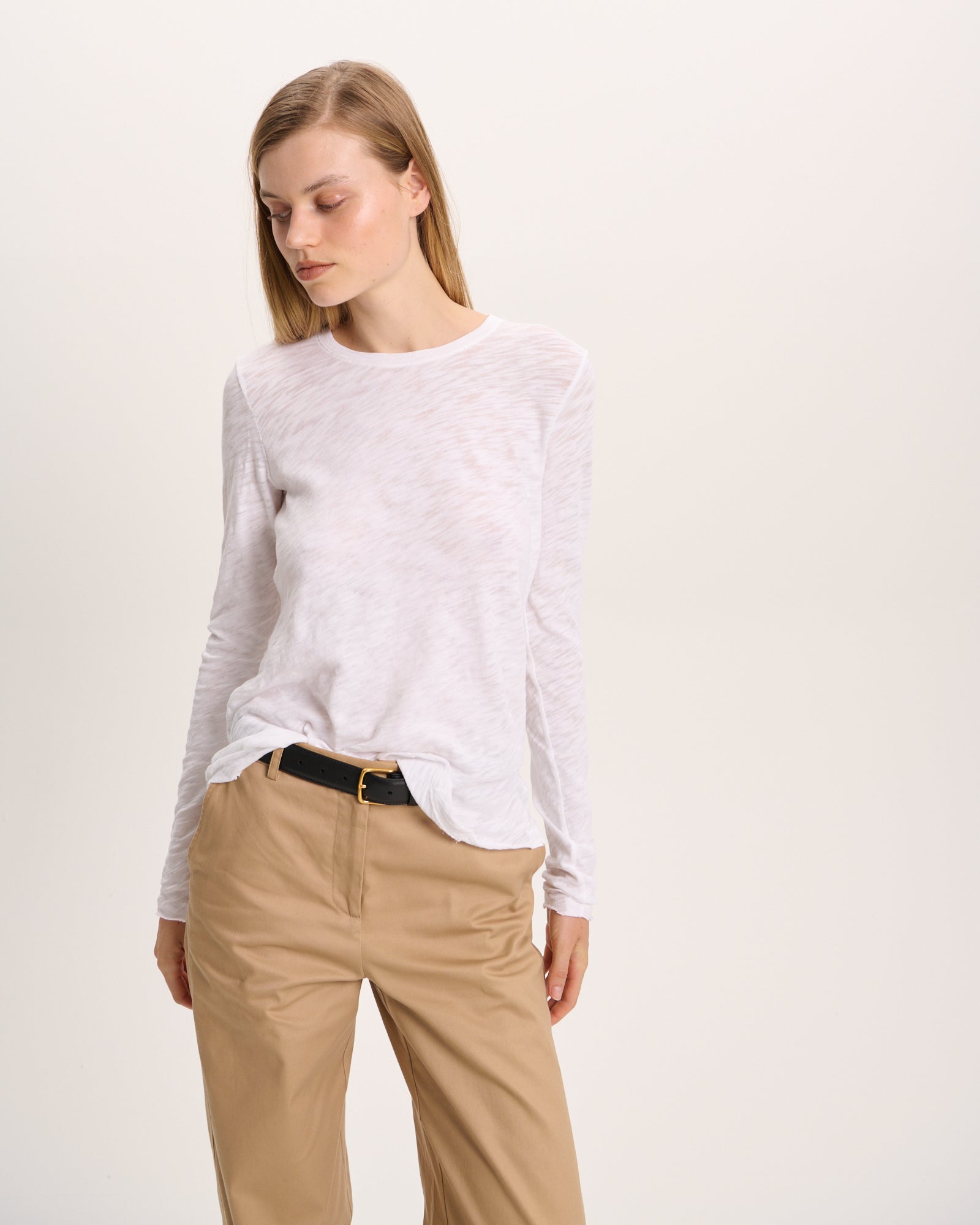 Slub Jersey Long Sleeve Destroyed Wash Tee - White