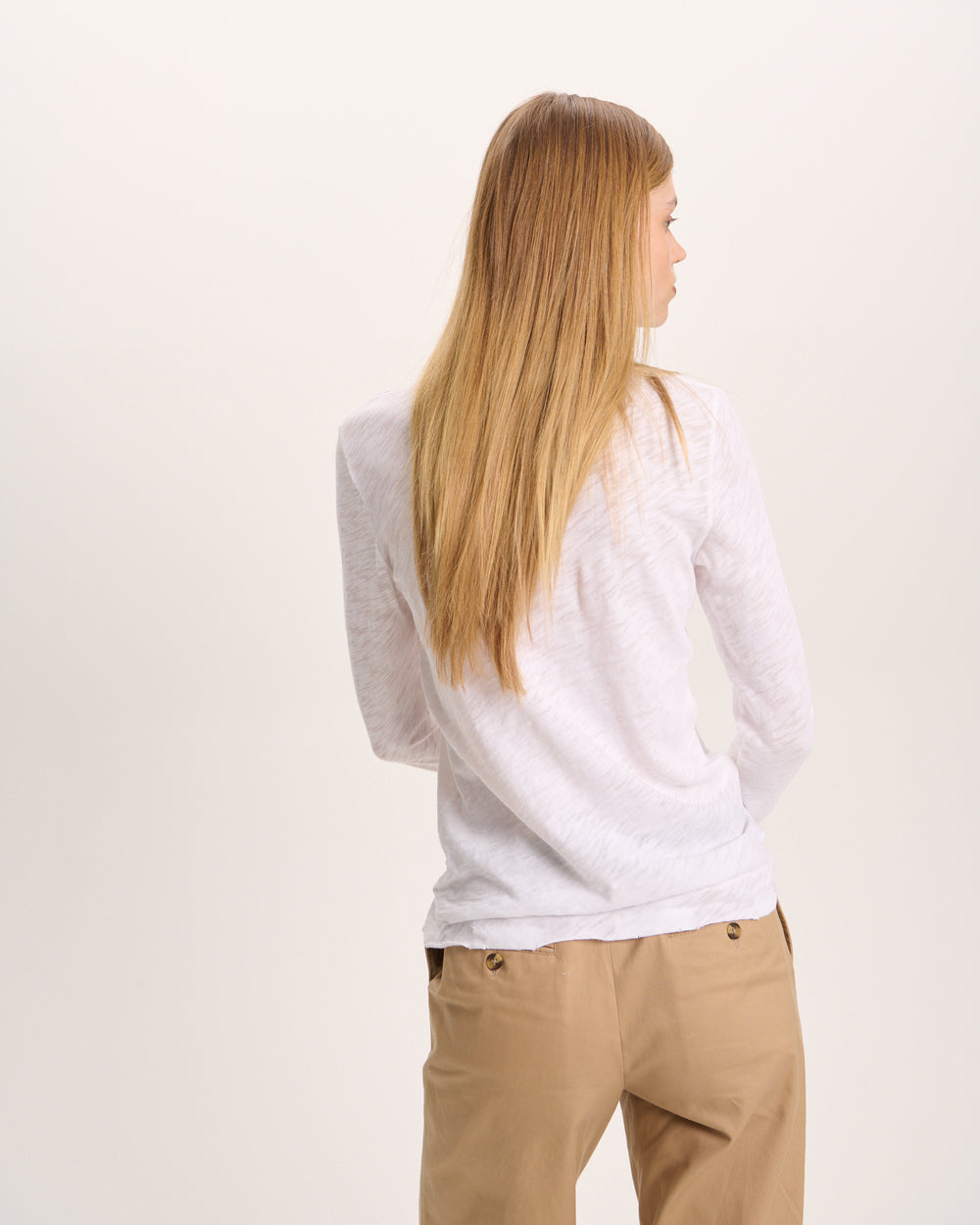 Slub Jersey Long Sleeve Destroyed Wash Tee - White