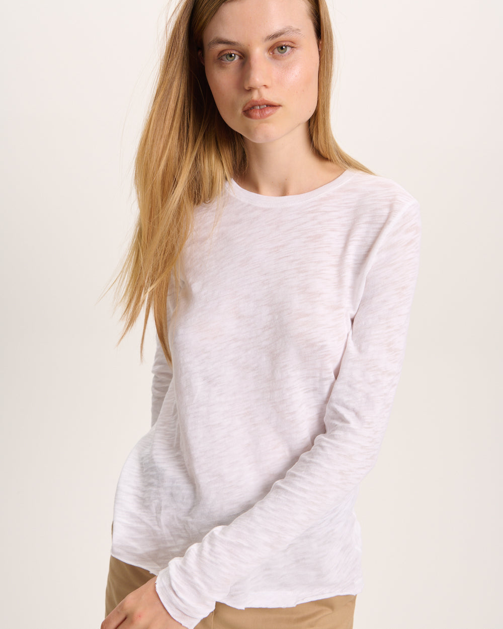 Slub Jersey Long Sleeve Destroyed Wash Tee - White