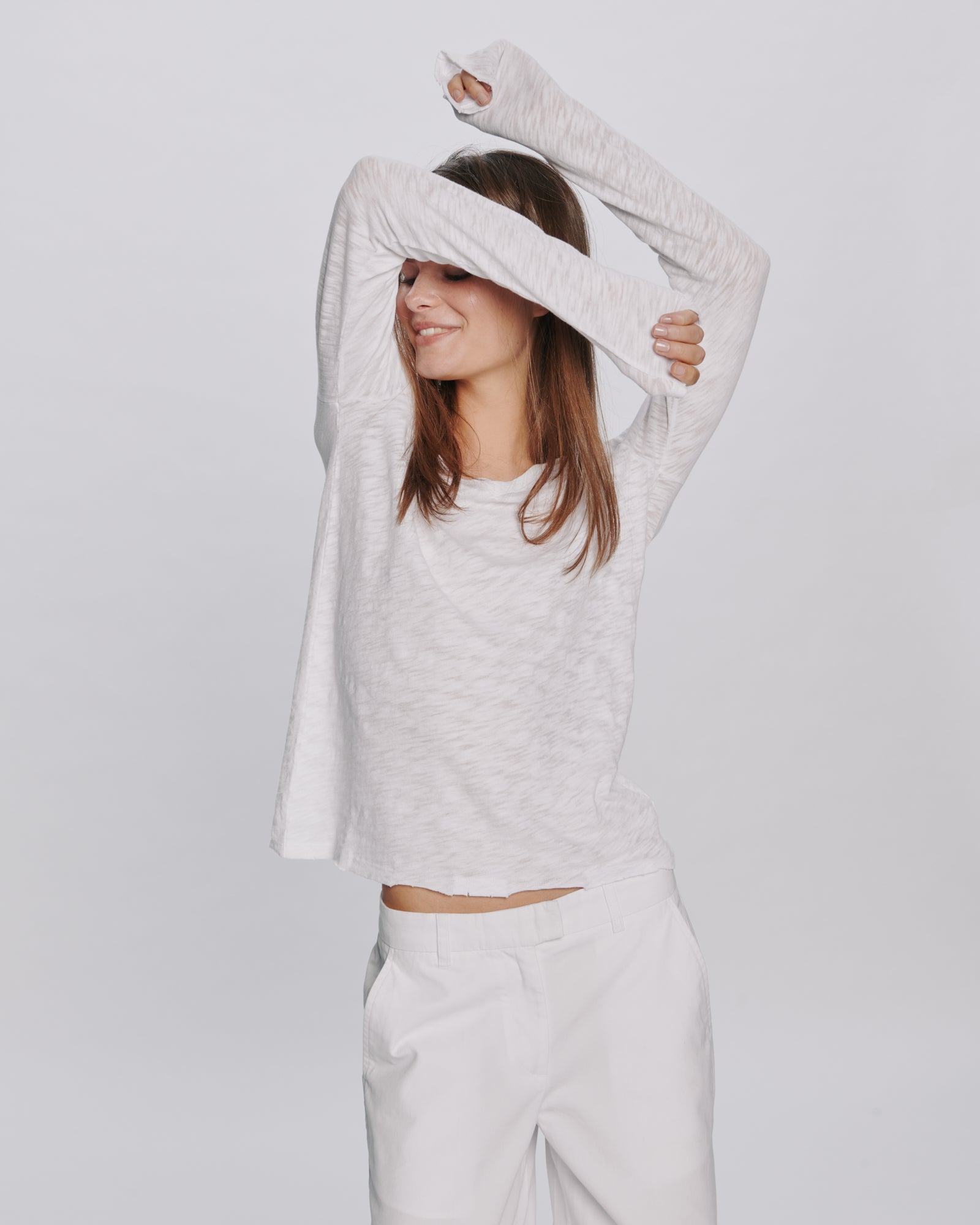Slub Jersey Long Sleeve V-Neck Tee - White