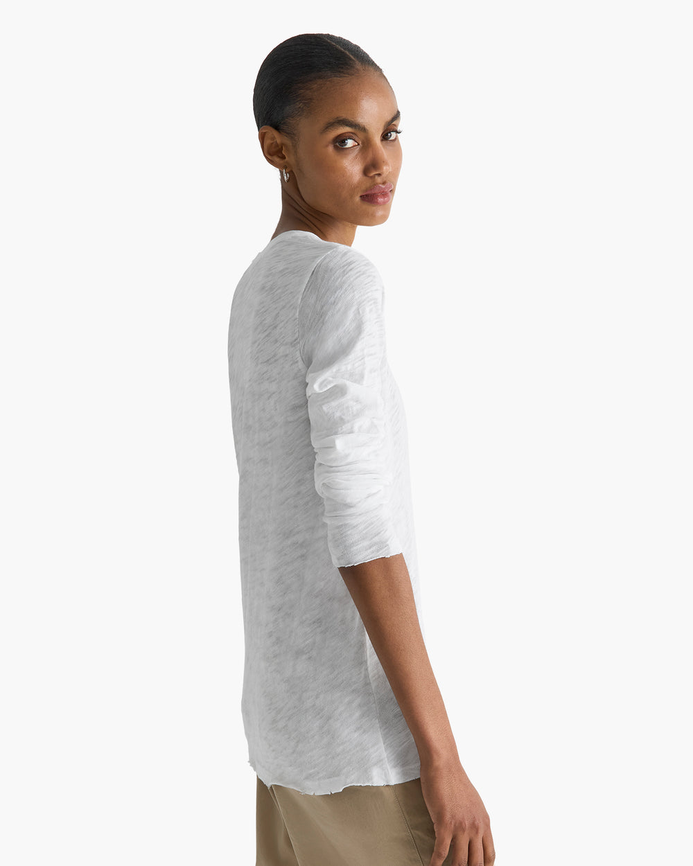 Slub Jersey Long Sleeve V-Neck Tee - White