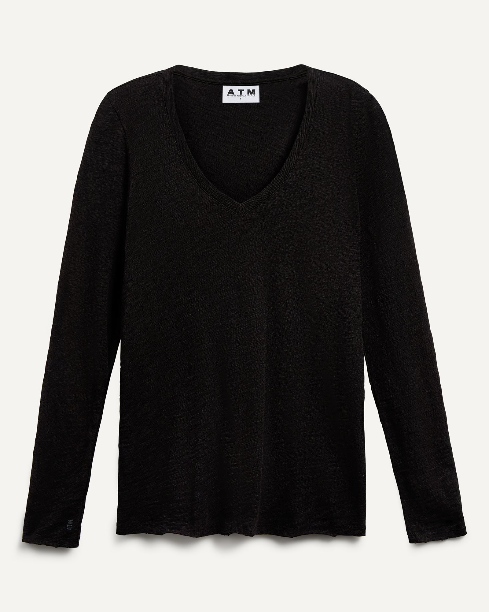 Slub Jersey Long Sleeve V-Neck Tee - Black