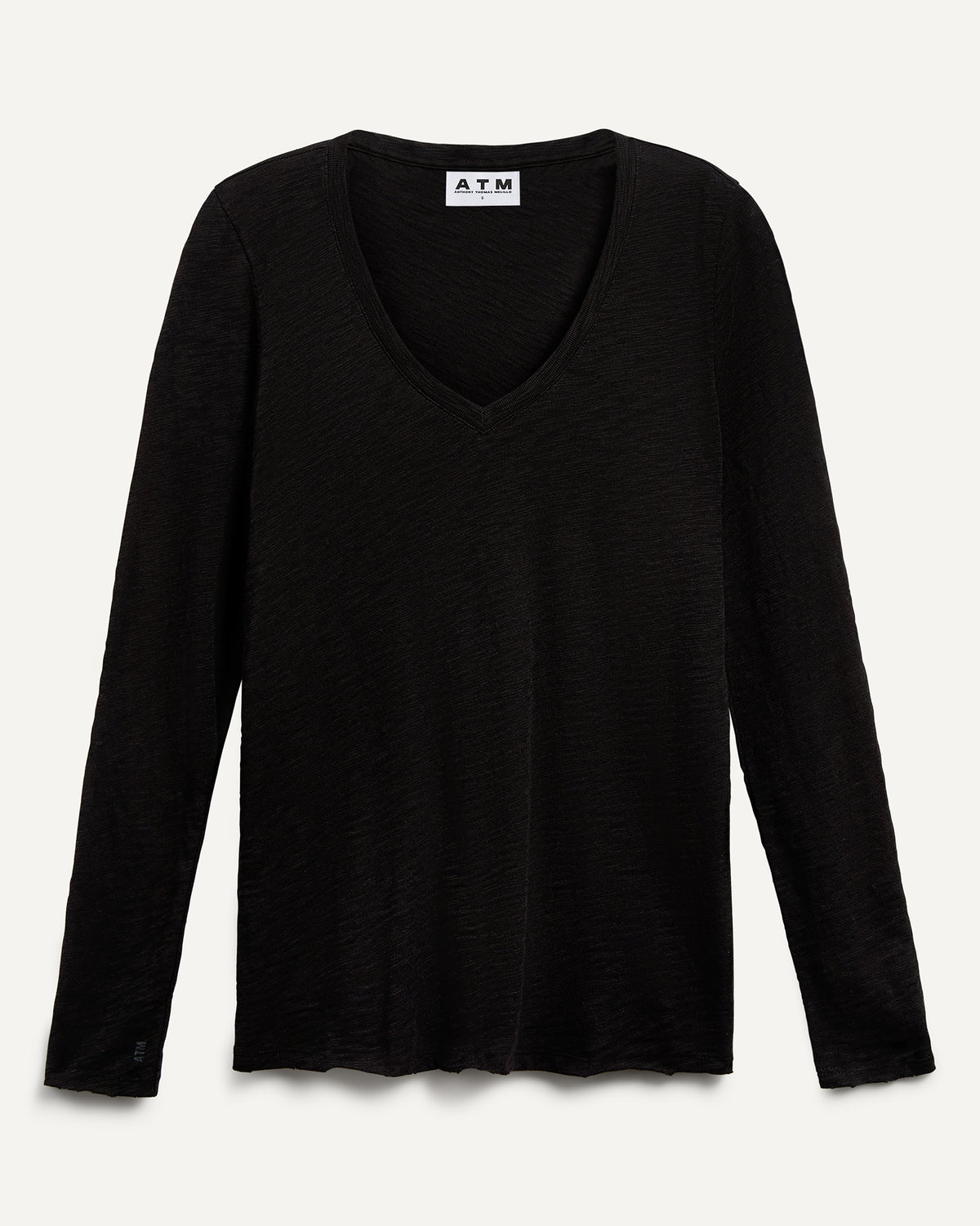 Slub Jersey Long Sleeve V-Neck Tee - Black