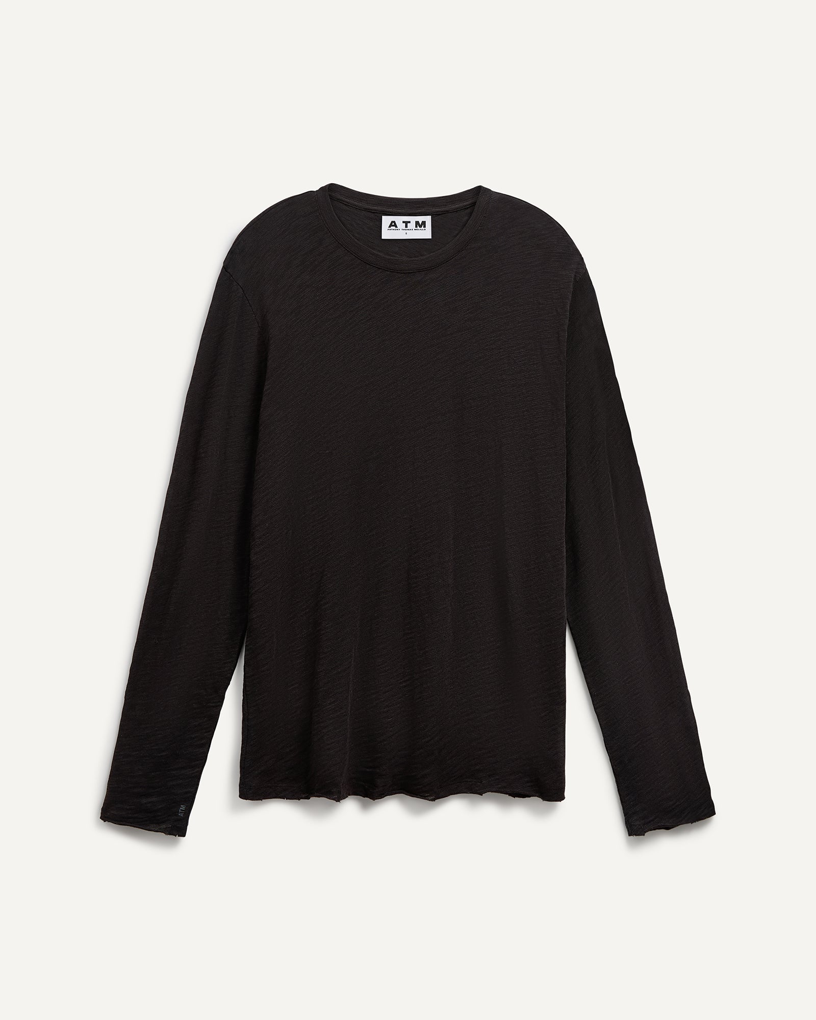 Slub Jersey Long Sleeve Destroyed Wash Tee - Black