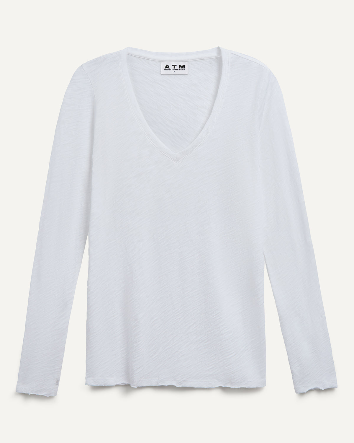 Slub Jersey Long Sleeve V-Neck Tee - White