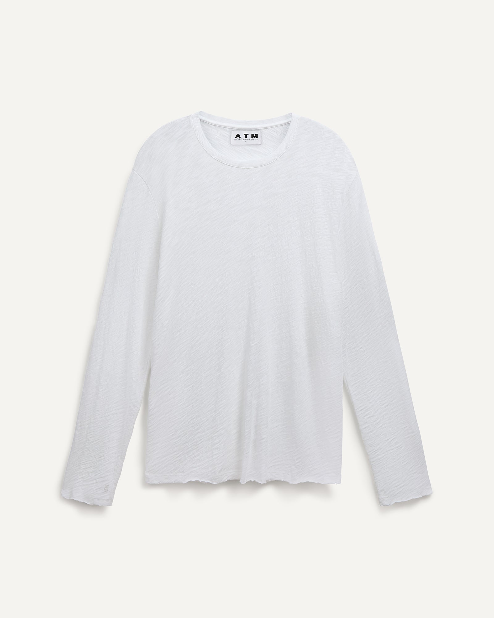 Slub Jersey Long Sleeve Destroyed Wash Tee - White