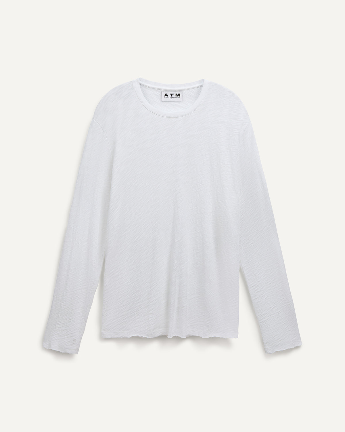 Slub Jersey Long Sleeve Destroyed Wash Tee - White