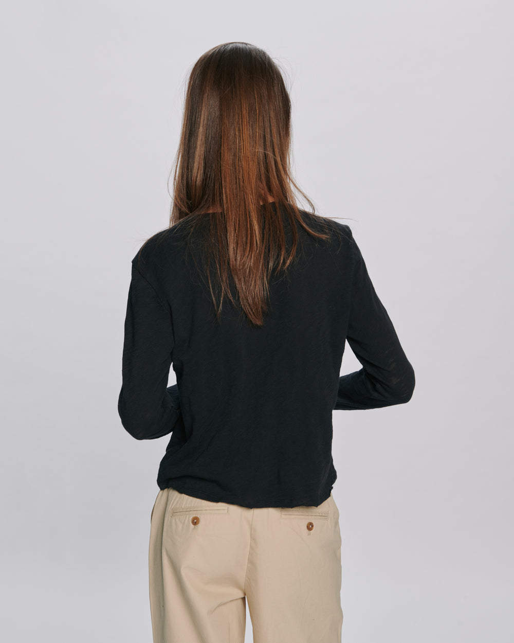 Slub Jersey Long Sleeve Destroyed Wash Crop Tee - Black