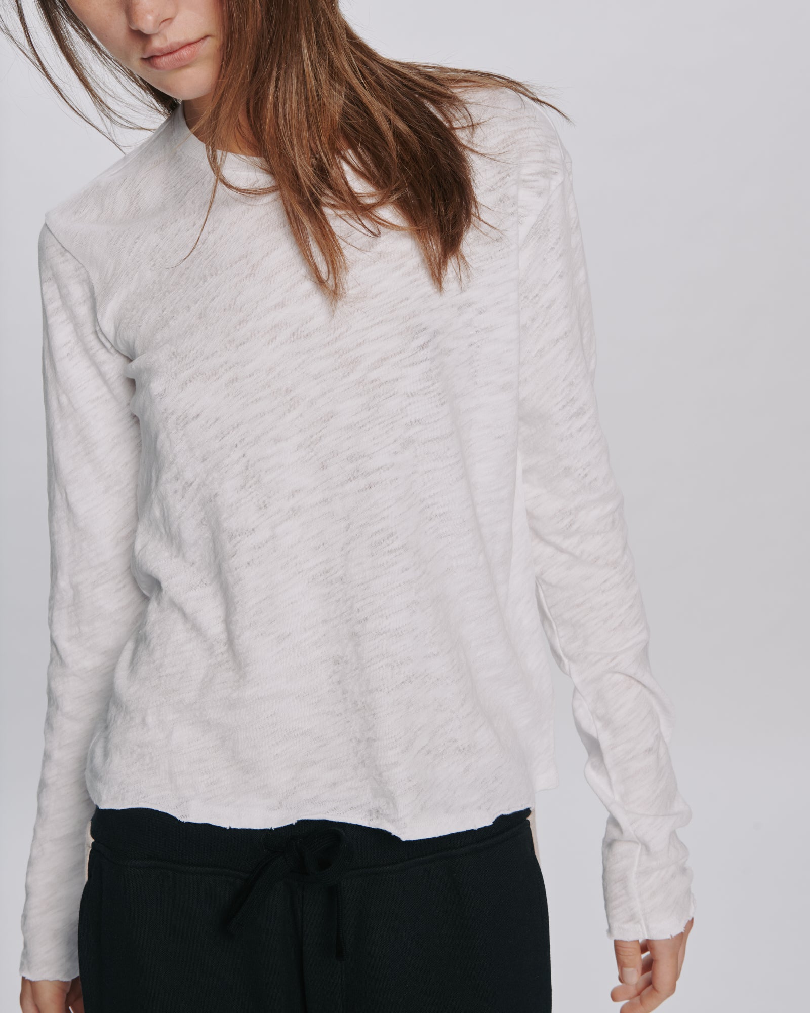 Slub Jersey Long Sleeve Destroyed Wash Crop Tee - White – ATM