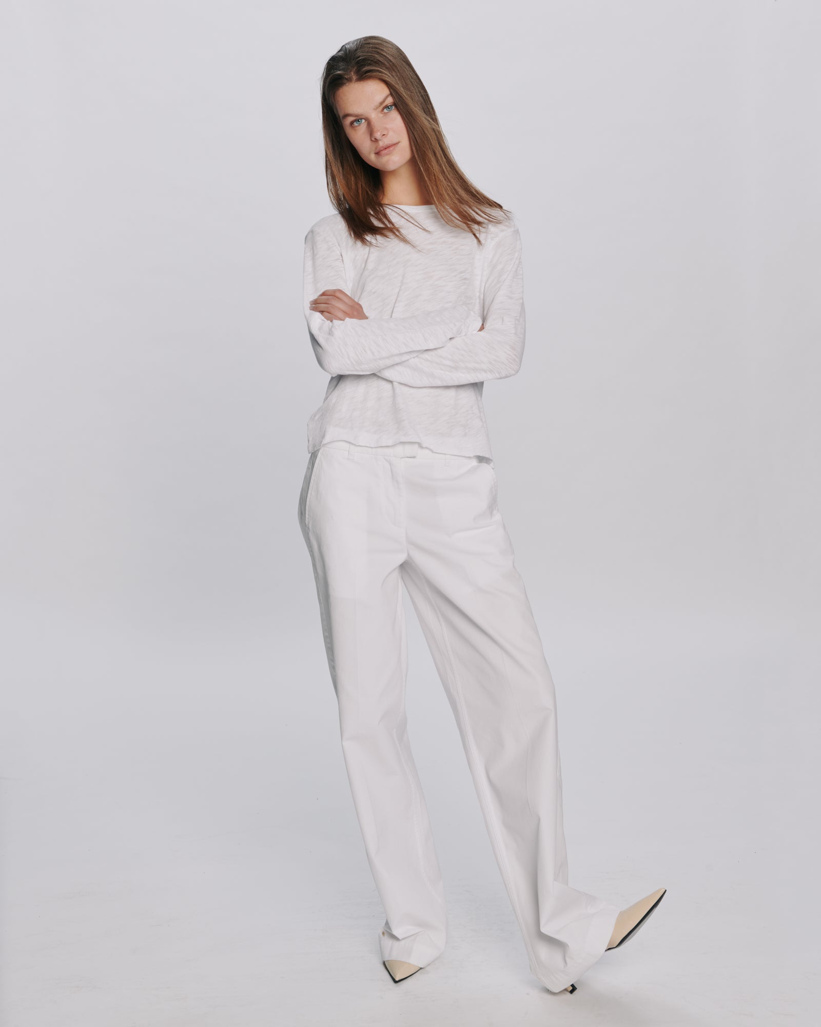 Slub Jersey Long Sleeve Destroyed Wash Crop Tee - White – ATM