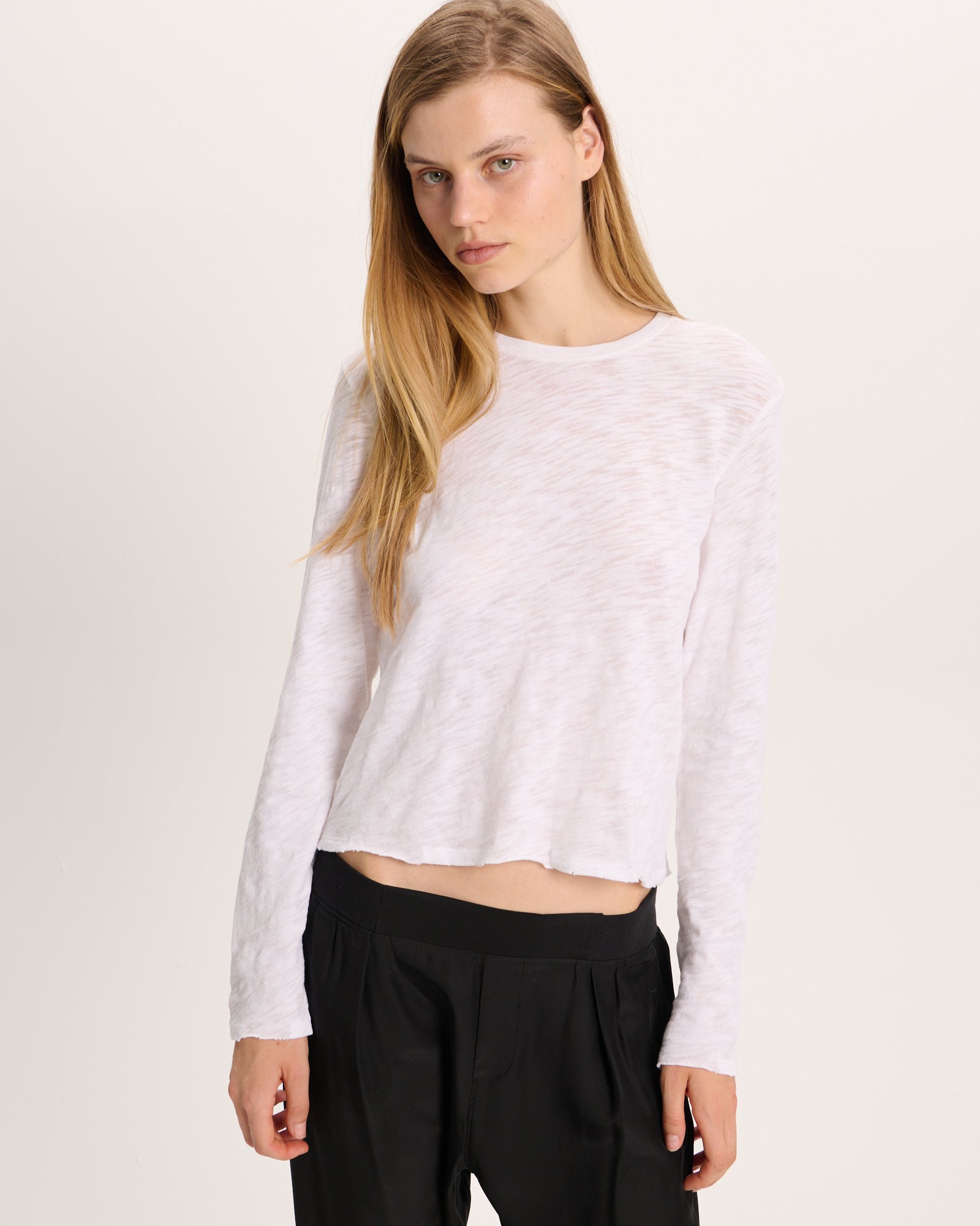 Slub Jersey Long Sleeve Destroyed Wash Crop Tee - White – ATM