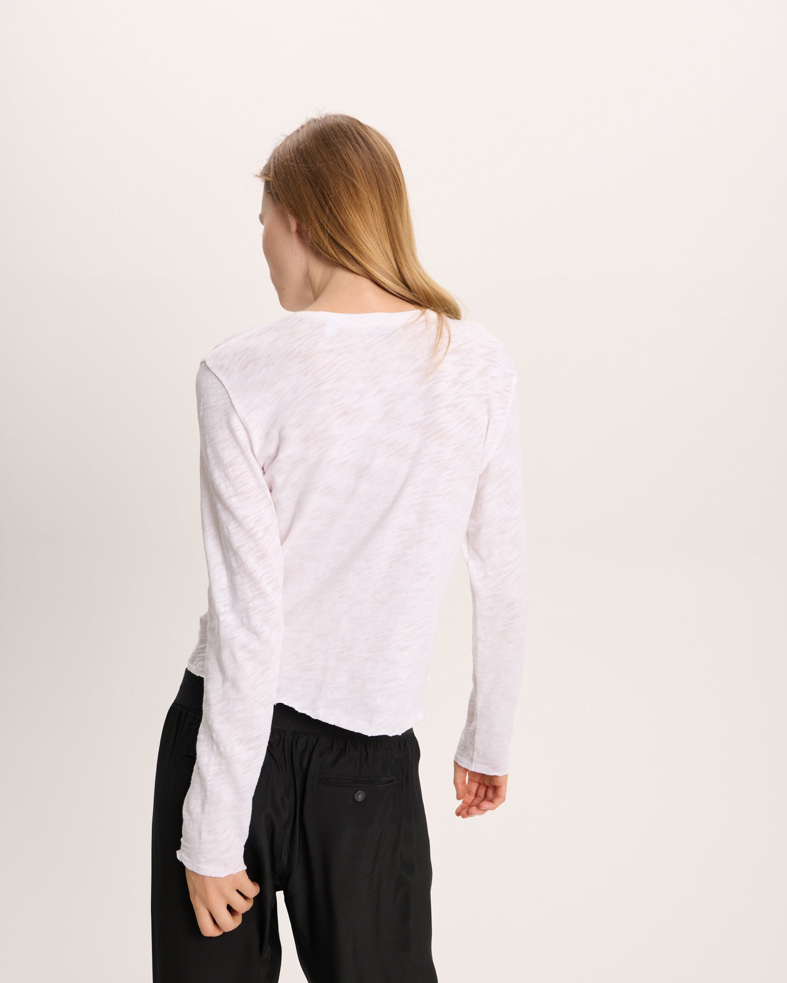 Slub Jersey Long Sleeve Destroyed Wash Crop Tee - White – ATM