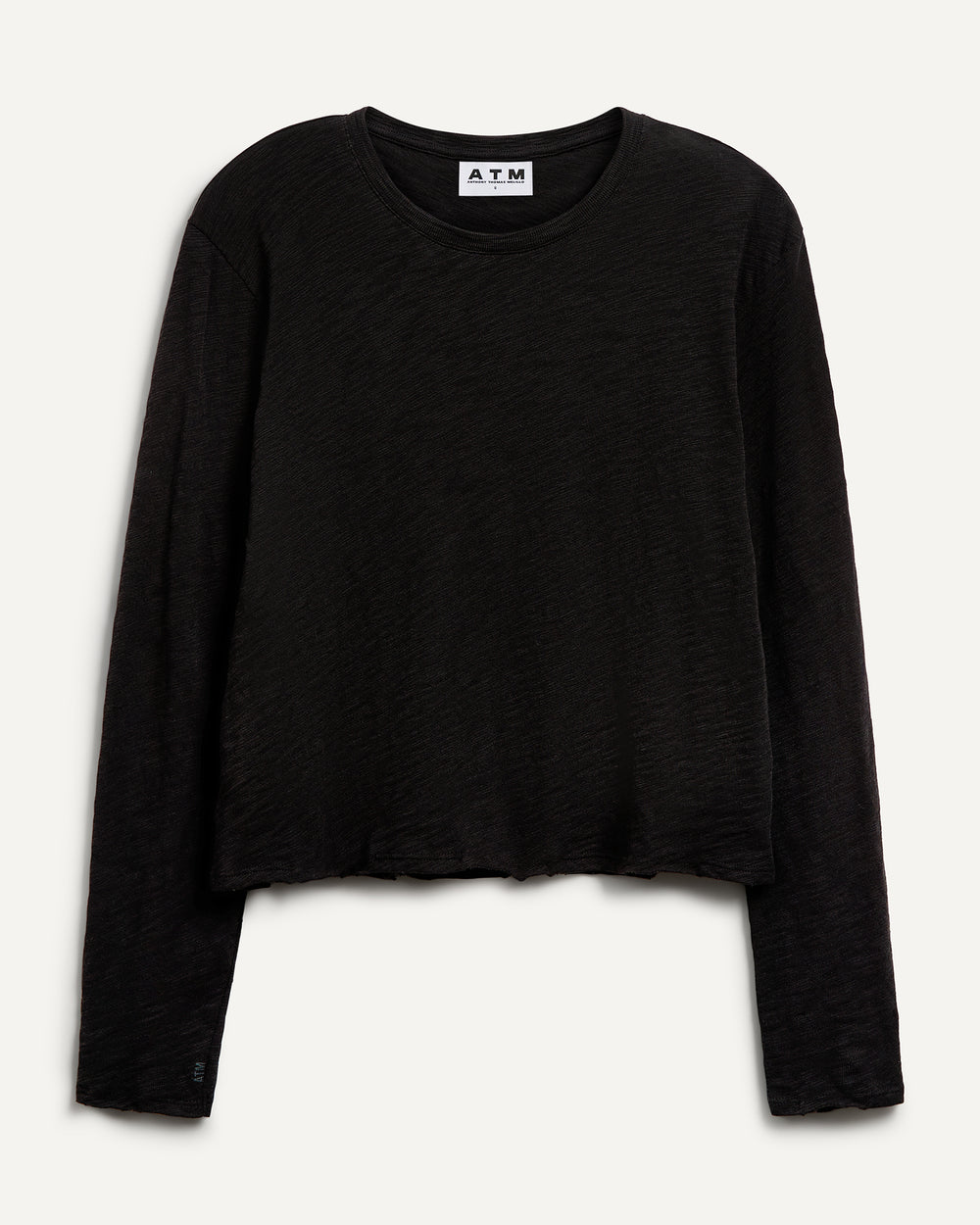 Slub Jersey Long Sleeve Destroyed Wash Crop Tee - Black