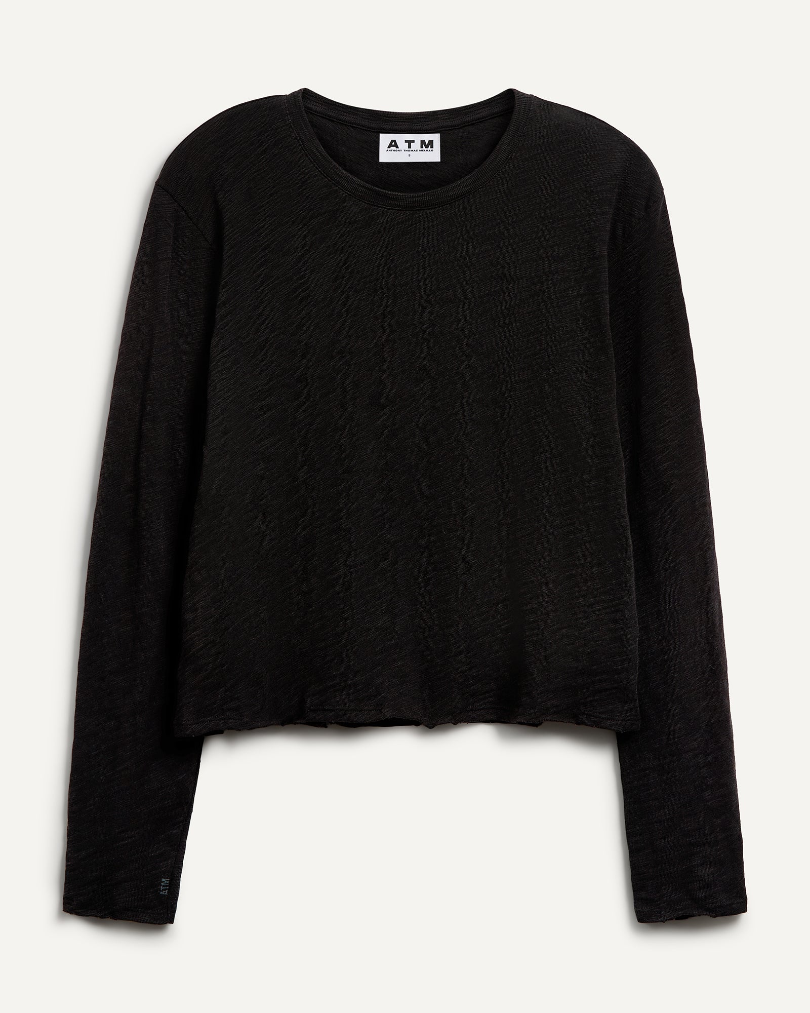 Slub Jersey Long Sleeve Destroyed Wash Crop Tee - Black