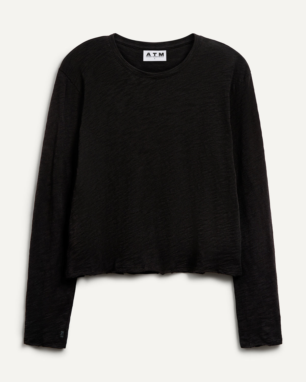 Slub Jersey Long Sleeve Destroyed Wash Crop Tee - Black