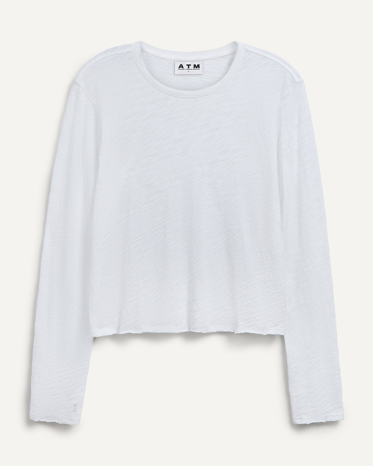 Slub Jersey Long Sleeve Destroyed Wash Crop Tee - White