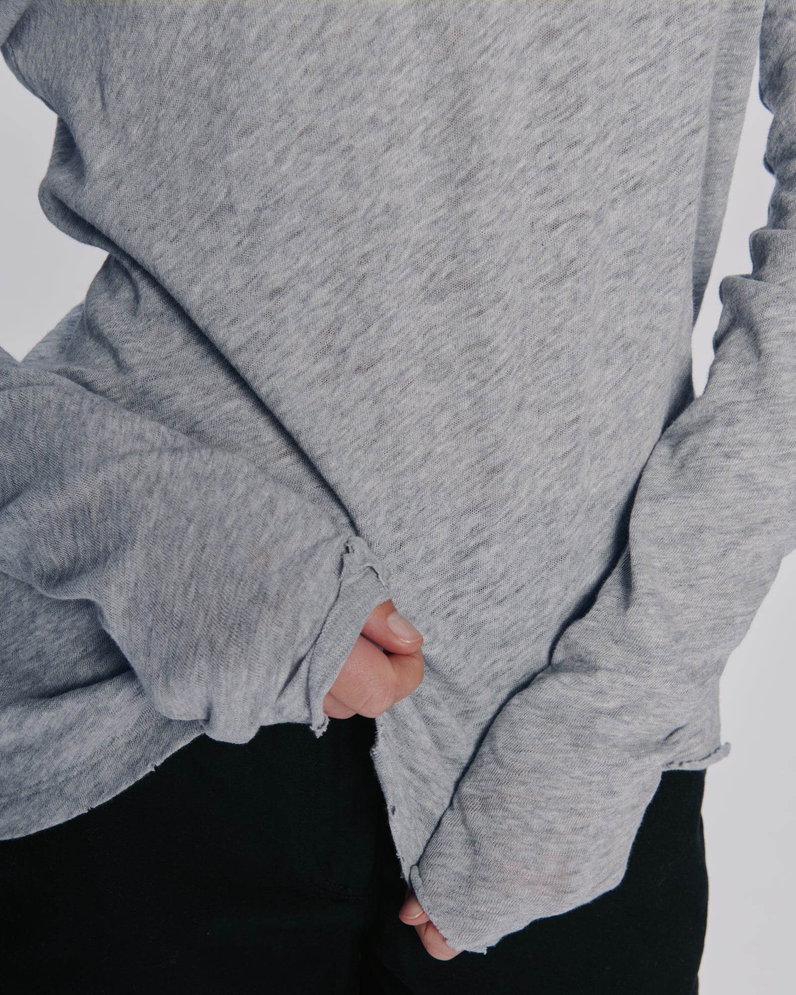 Slub Jersey Long Sleeve Destroyed Wash Tee - Heather Grey
