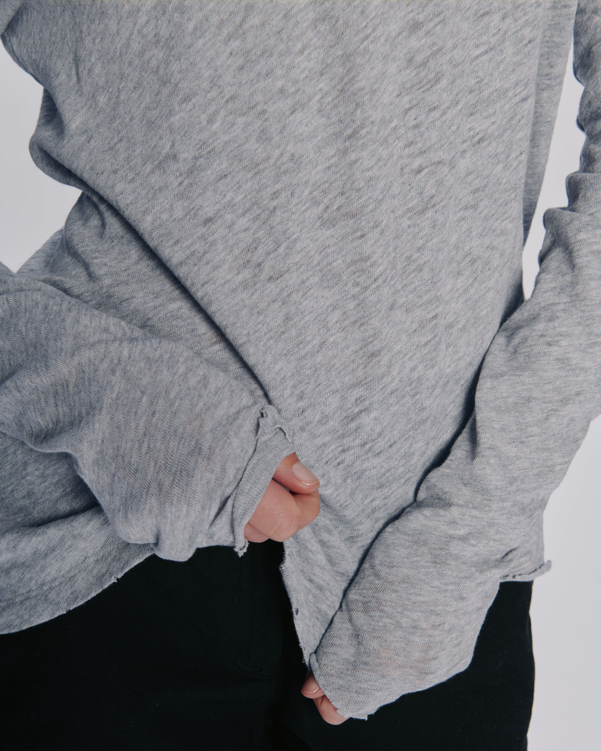 Slub Jersey Long Sleeve Destroyed Wash Tee - Heather Grey