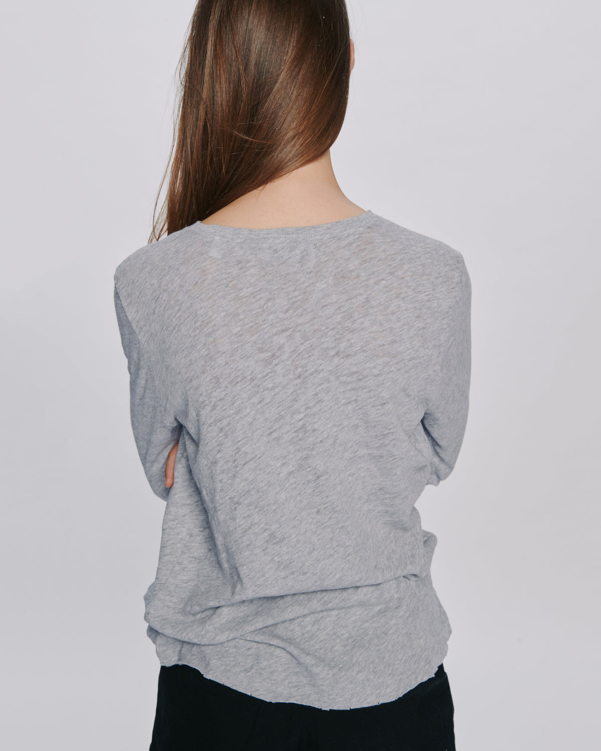 Slub Jersey Long Sleeve Destroyed Wash Tee - Heather Grey