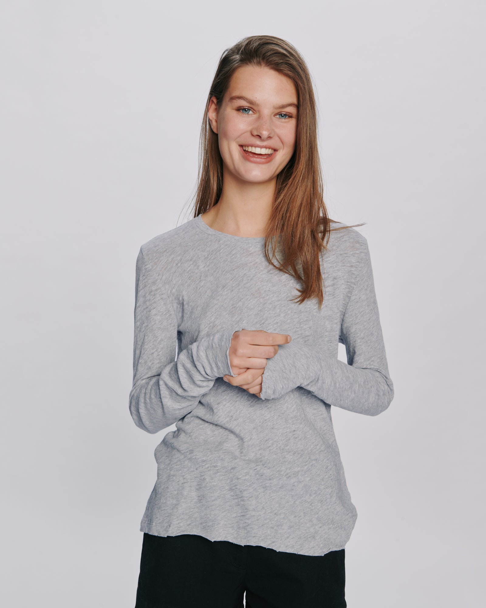 Slub Jersey Long Sleeve Destroyed Wash Tee - Heather Grey