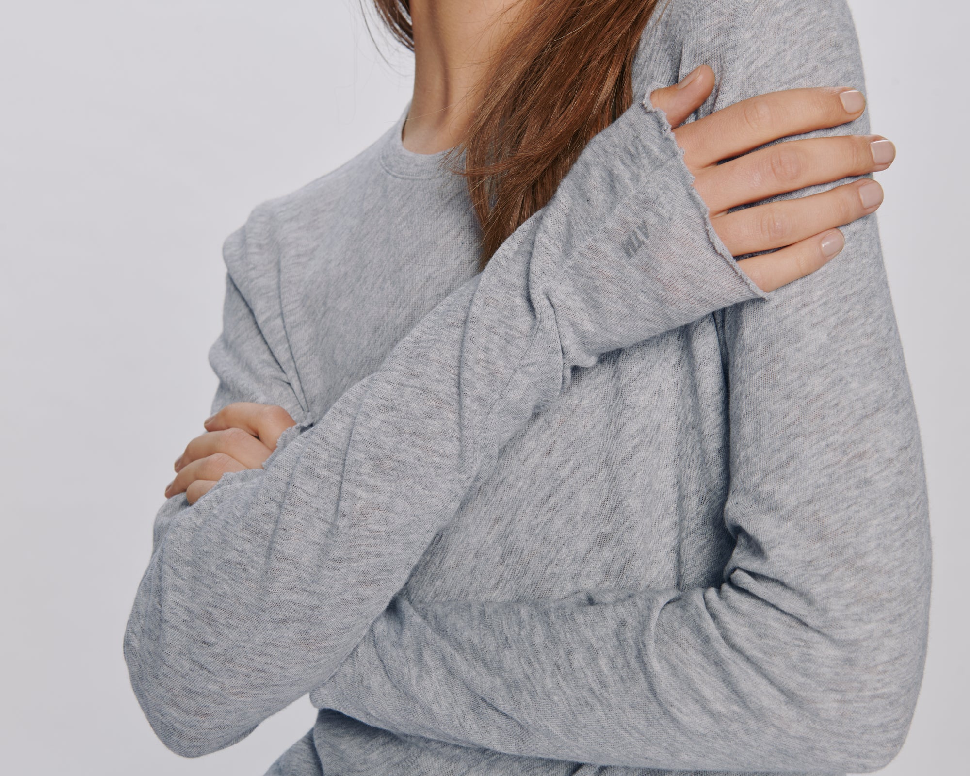 Slub Jersey Long Sleeve Destroyed Wash Tee - Heather Grey