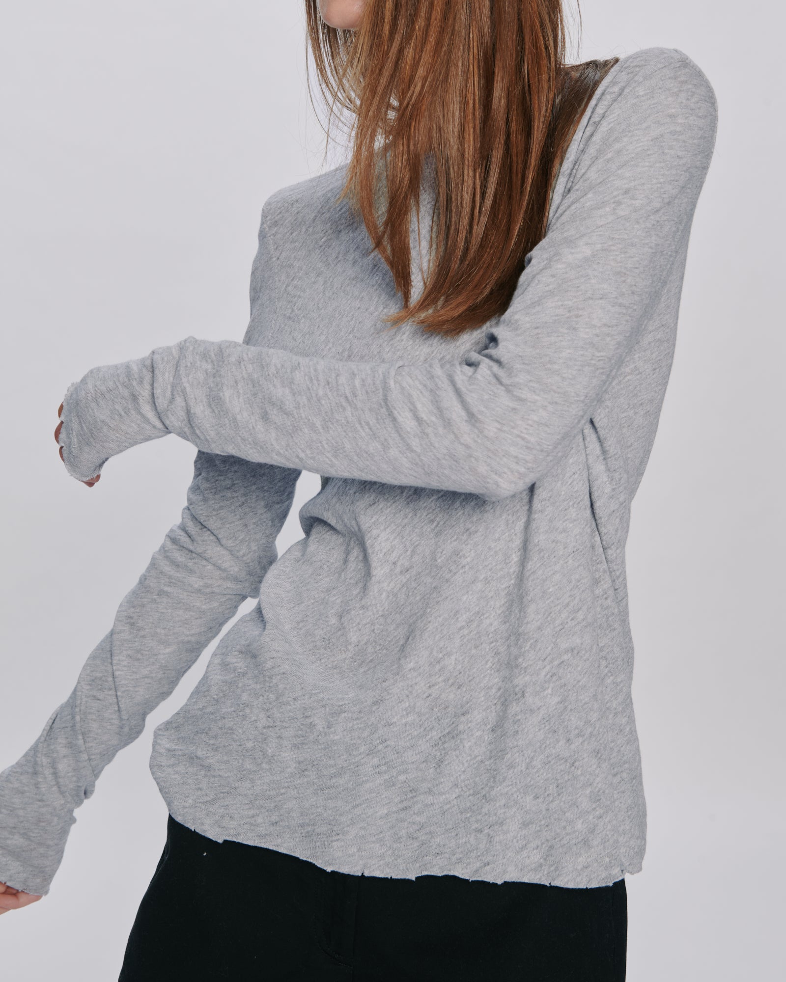 Slub Jersey Long Sleeve Destroyed Wash Tee - Heather Grey