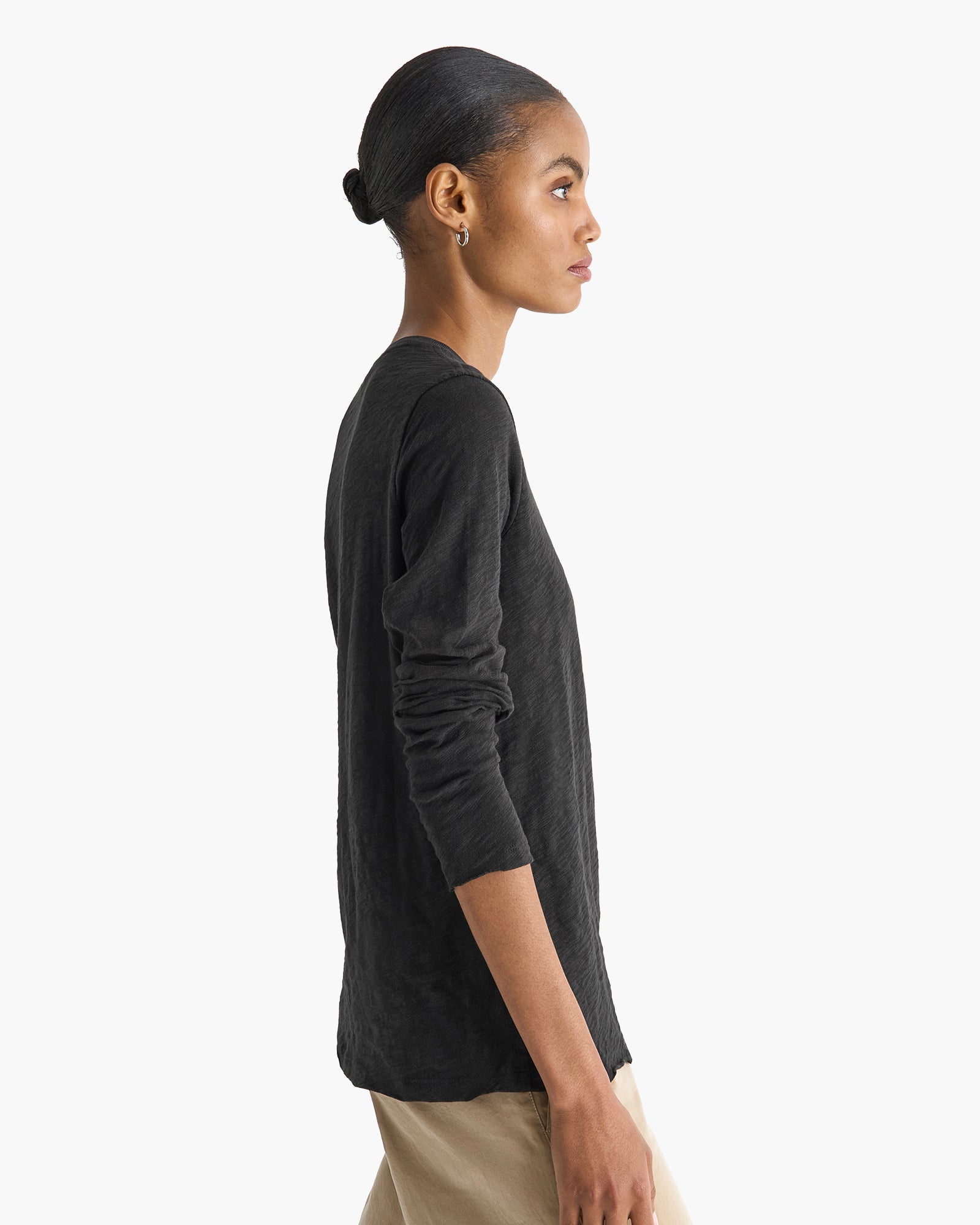 Slub Jersey Long Sleeve Destroyed Wash Tee - Black