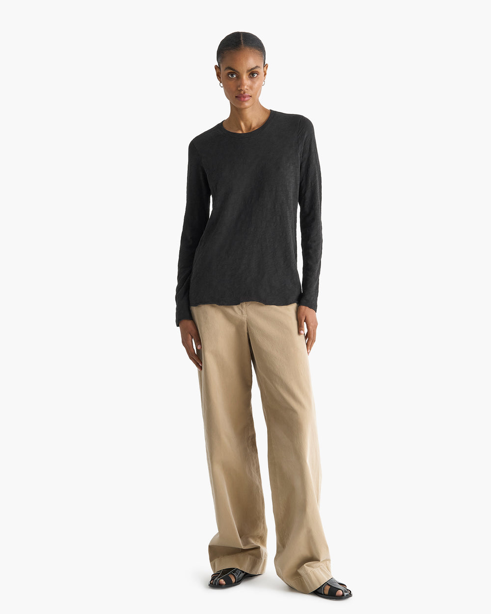 Slub Jersey Long Sleeve Destroyed Wash Tee - Black