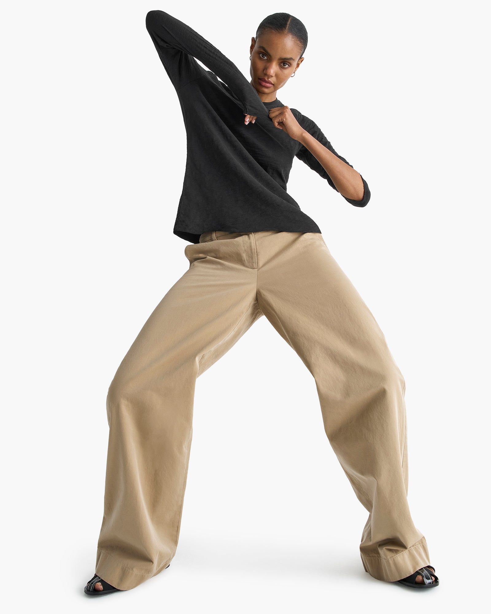 Slub Jersey Long Sleeve Destroyed Wash Tee - Black