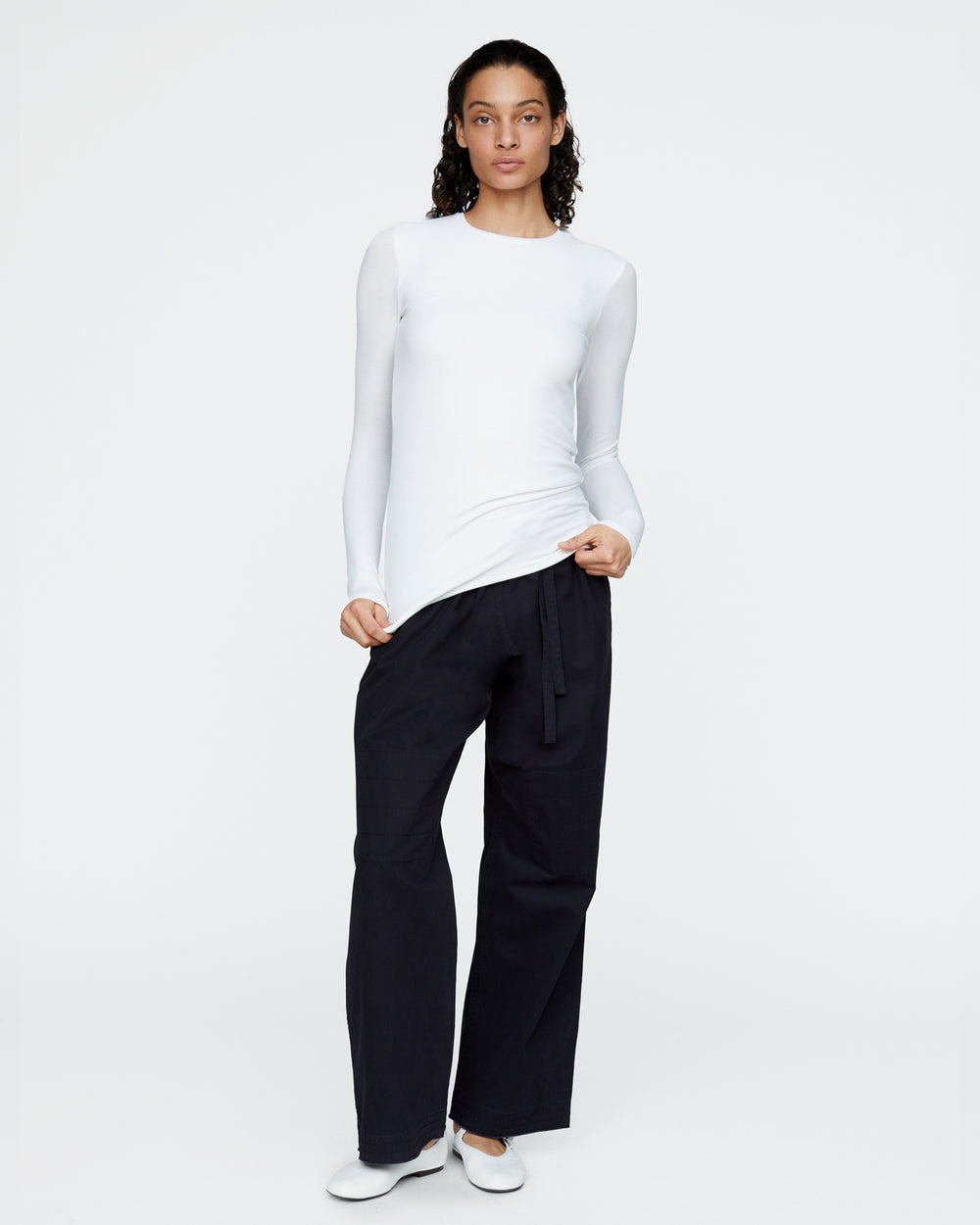 Modal Rib Long Sleeve Crew - White