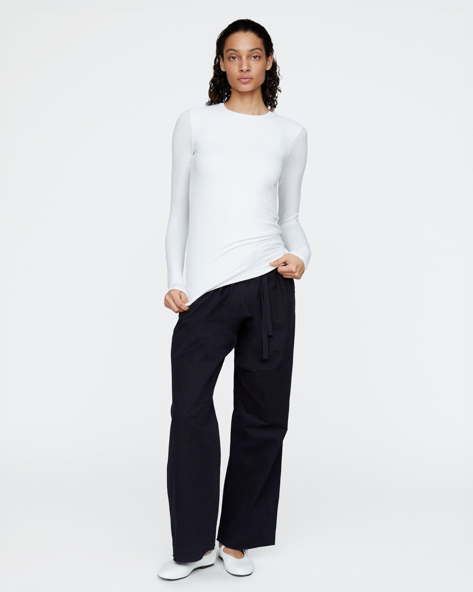 Modal Rib Long Sleeve Crew - White