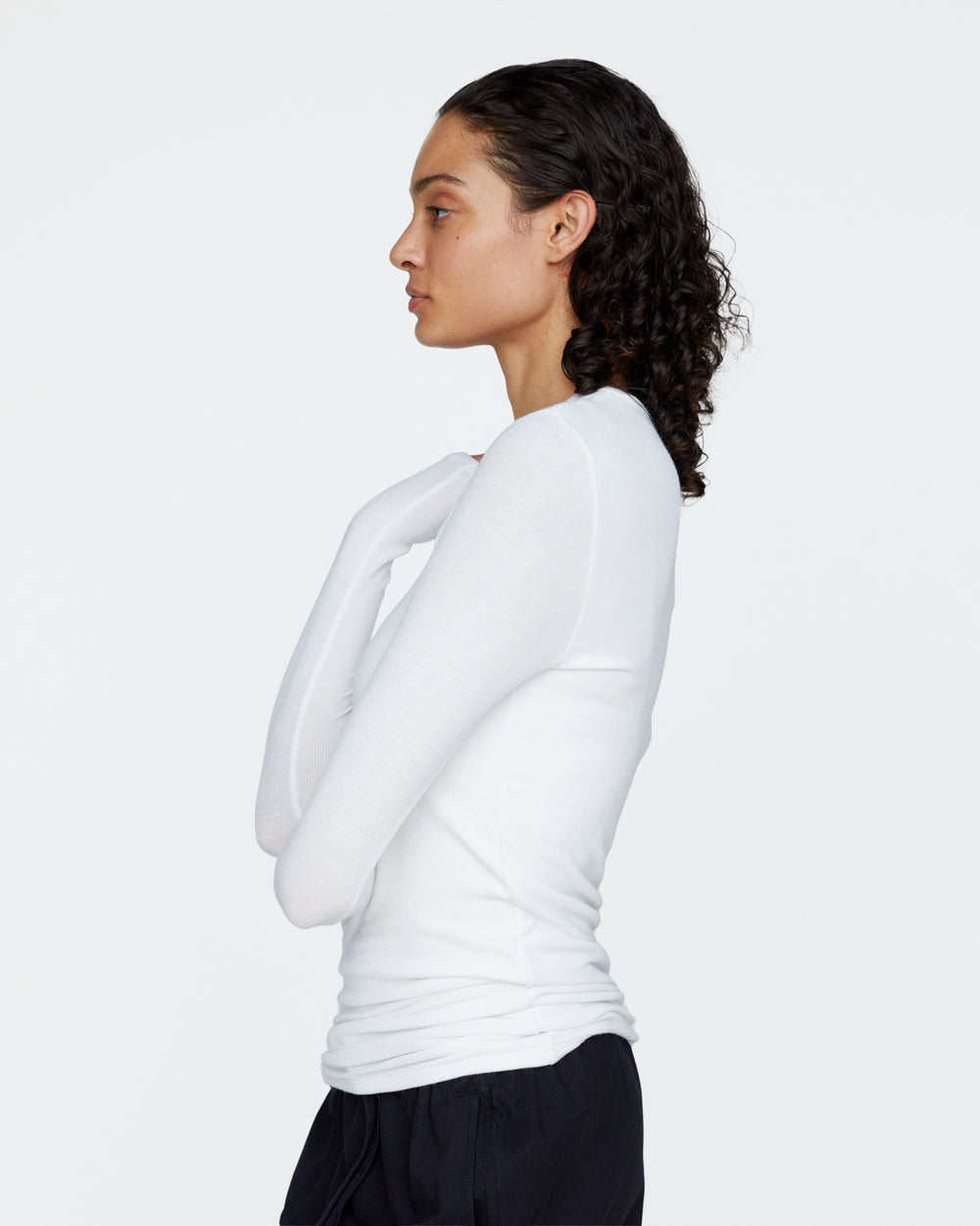 Modal Rib Long Sleeve Crew - White