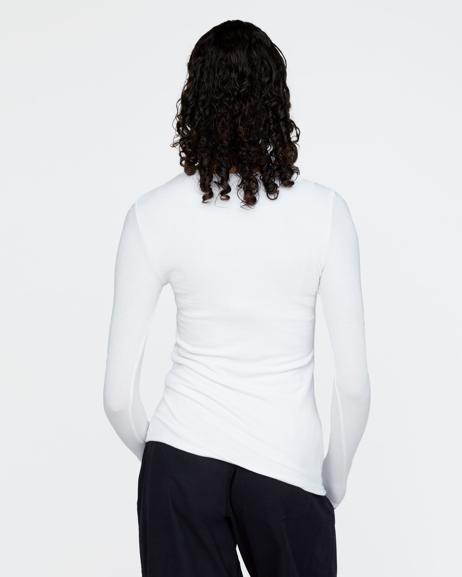 Modal Rib Long Sleeve Crew - White