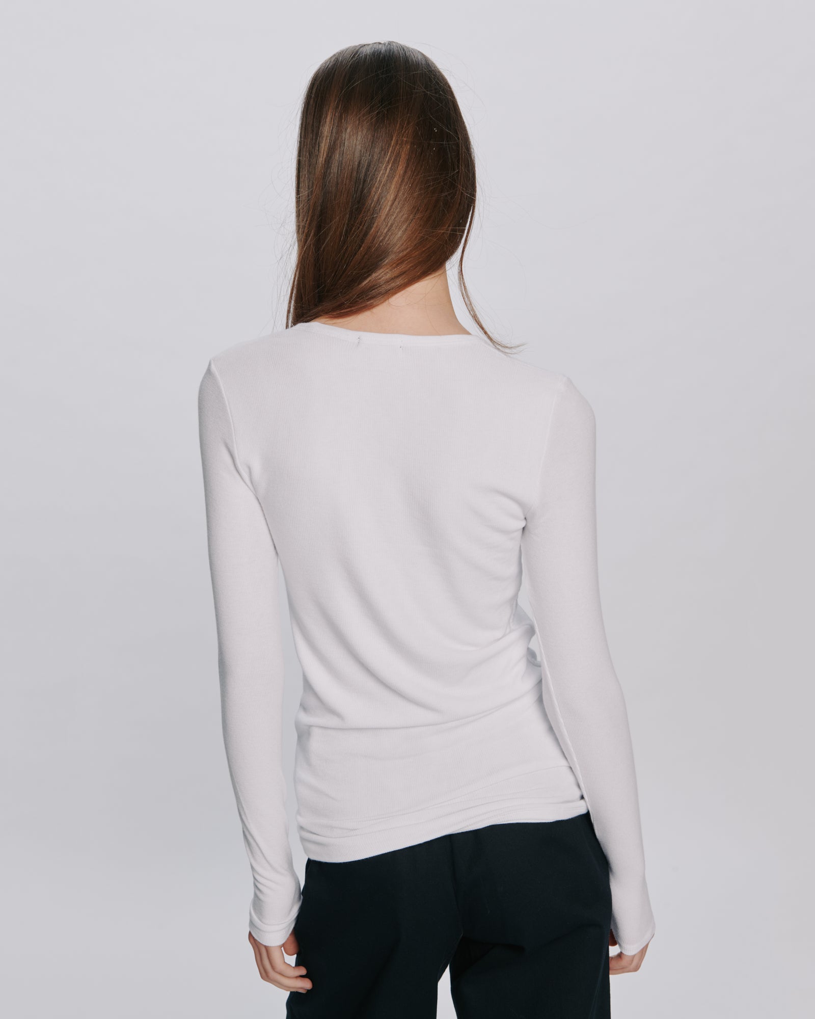 Modal Rib Long Sleeve V-Neck Tee - White