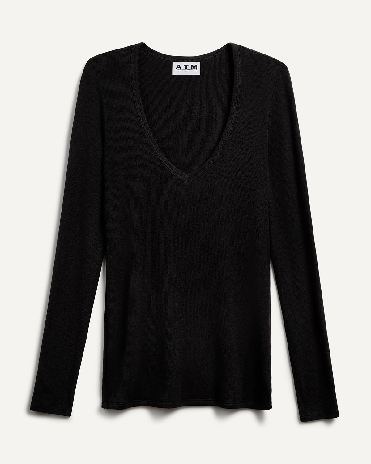 Modal Rib Long Sleeve V-Neck Tee - Black
