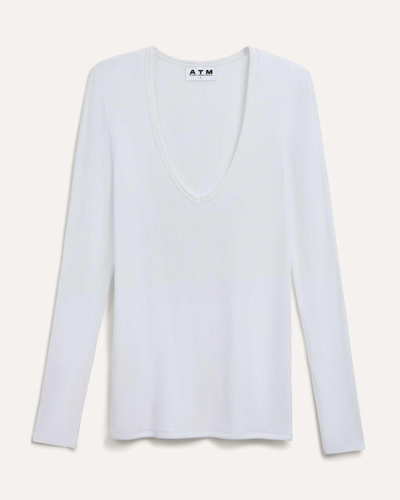 Modal Rib Long Sleeve V-Neck Tee - White